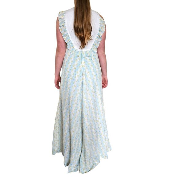 Hilda Hawaii 1970s Maxi Dres Vintage Sleeveless Floral Maxi Ruffle White Bib S - Picture 4 of 11